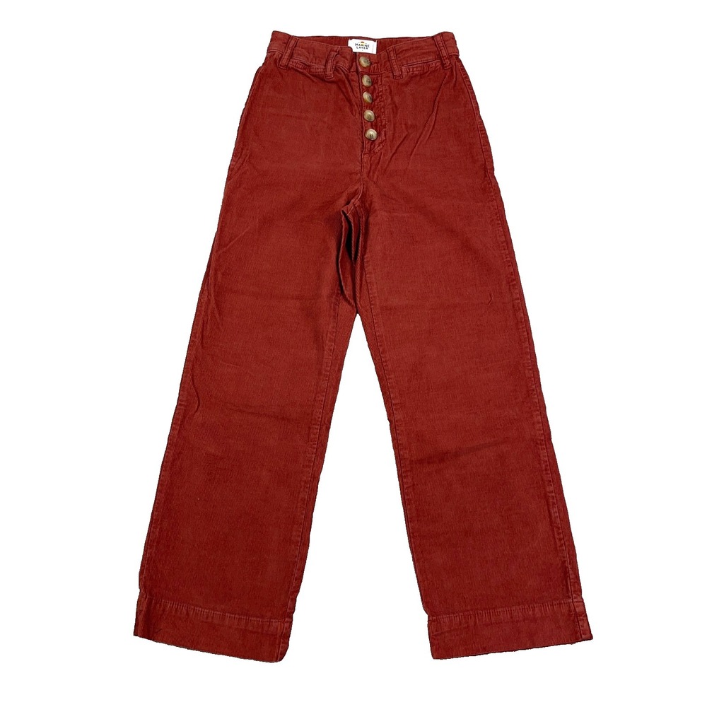 Marine Layer Pants Women 2 Wide Leg Bridget Crop Orange‎ Corduroy Button Fly